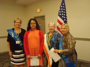 L-R State Pres. Maureen Kelly, Julian Santillan, 2nd Place winner of the Level 1 Irish History Writing Contest, National President Pat O’Connell and Pam Conway-Teunis, Michigan State Historian.