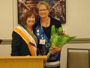 L-R Past National President, Maureen Shelton presents the 2017 Michigan Hibernian Woman Award to this year’s recipient, Maureen Kelly.
